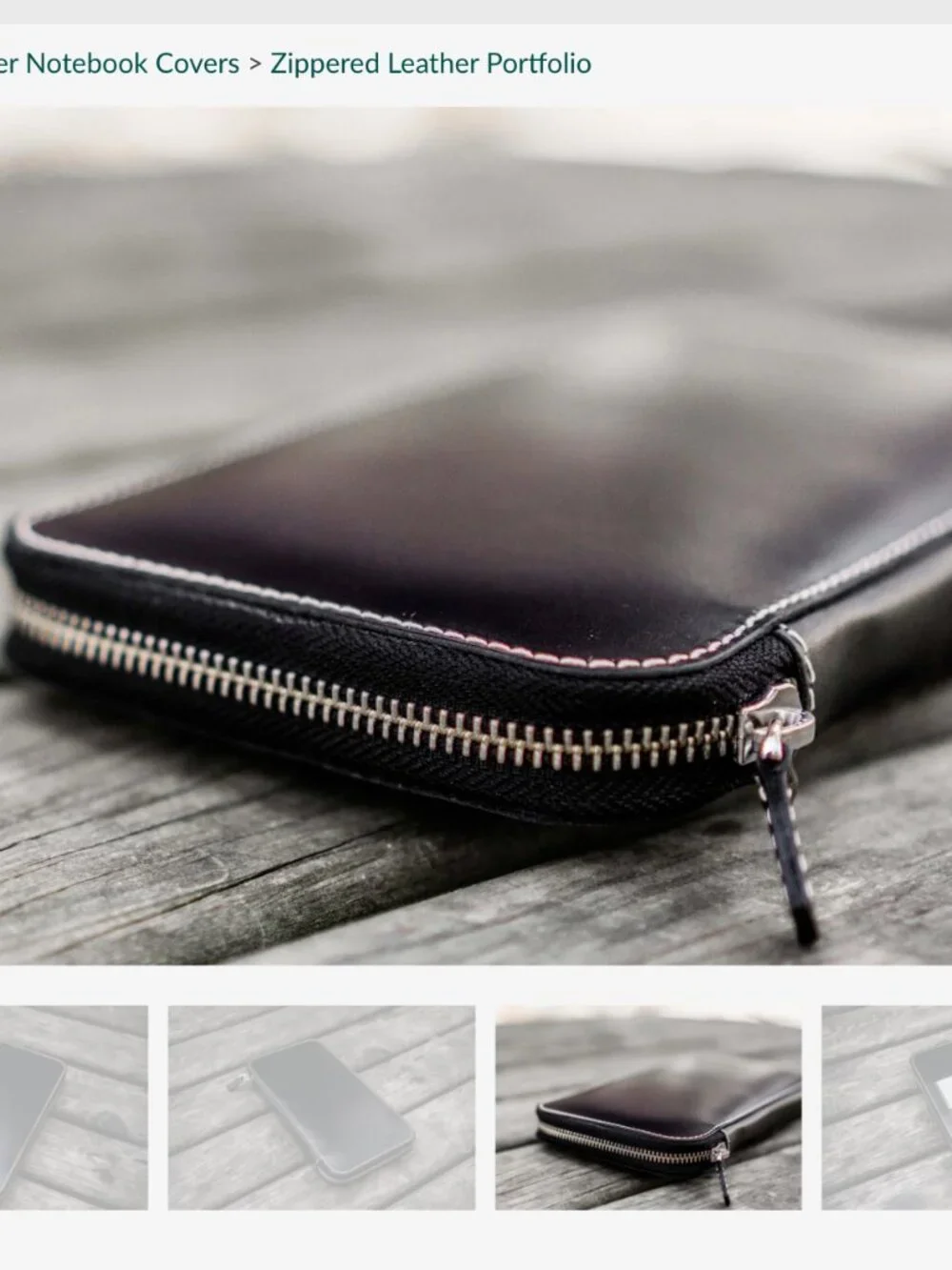 Galen Leather Co. Black Leather Zipper Wallet